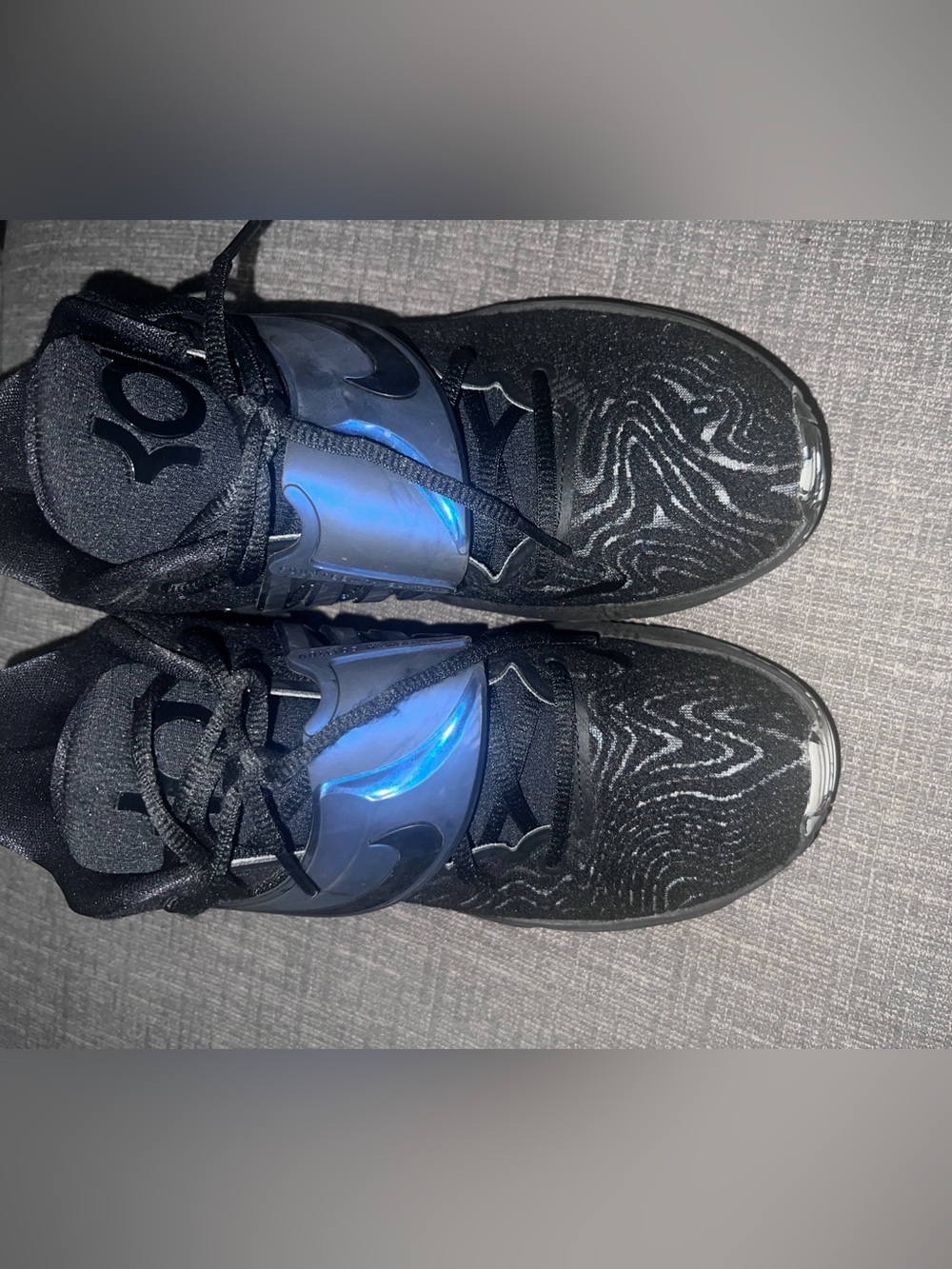 Kids Black Athletic Sneakers with Iridescent Blue Strap
